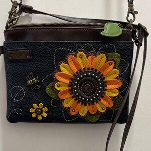 Chala Black and Brown Crossbody Bag with Sunflower and Bee